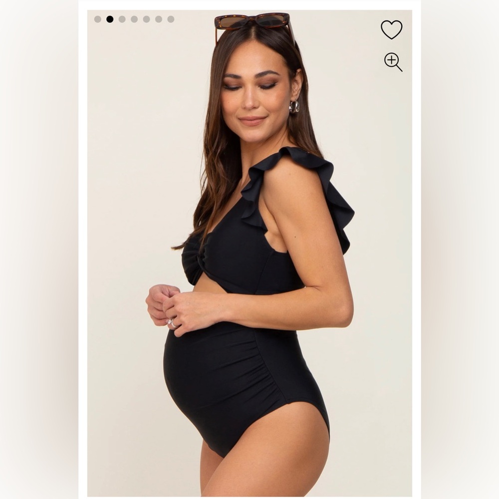 PINKBLUSH Black Cutout Flutter One Piece Maternity Swimsuit - Picture 2 of 5